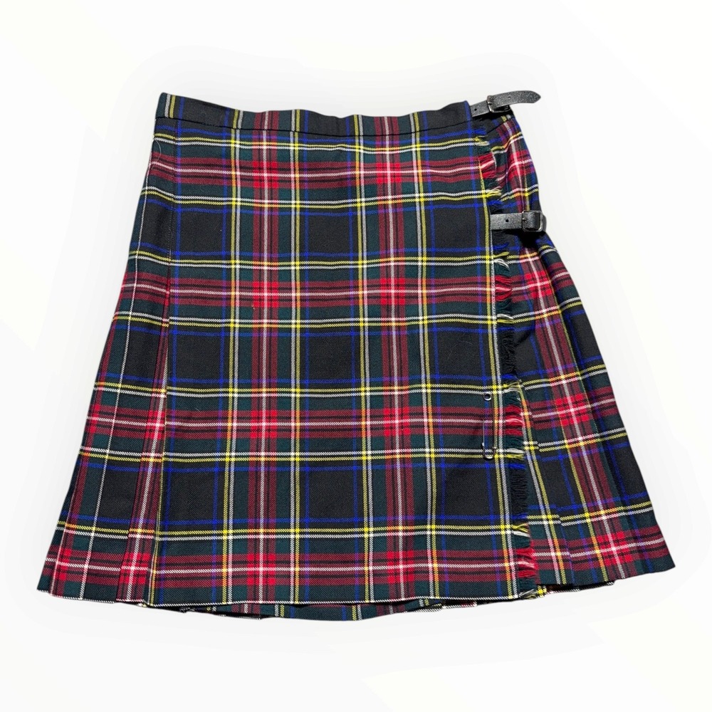 Vintage Strathmore Scotland Wool Tartan Plaid Kilt Skirt Womens 16 Green Red